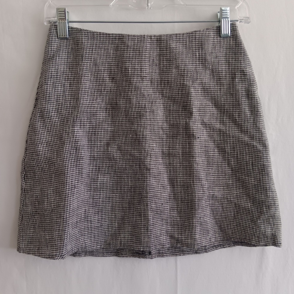 Reformation Mini Skirt Womens 2 Black White Excellent Houndstooth Linen A-Line